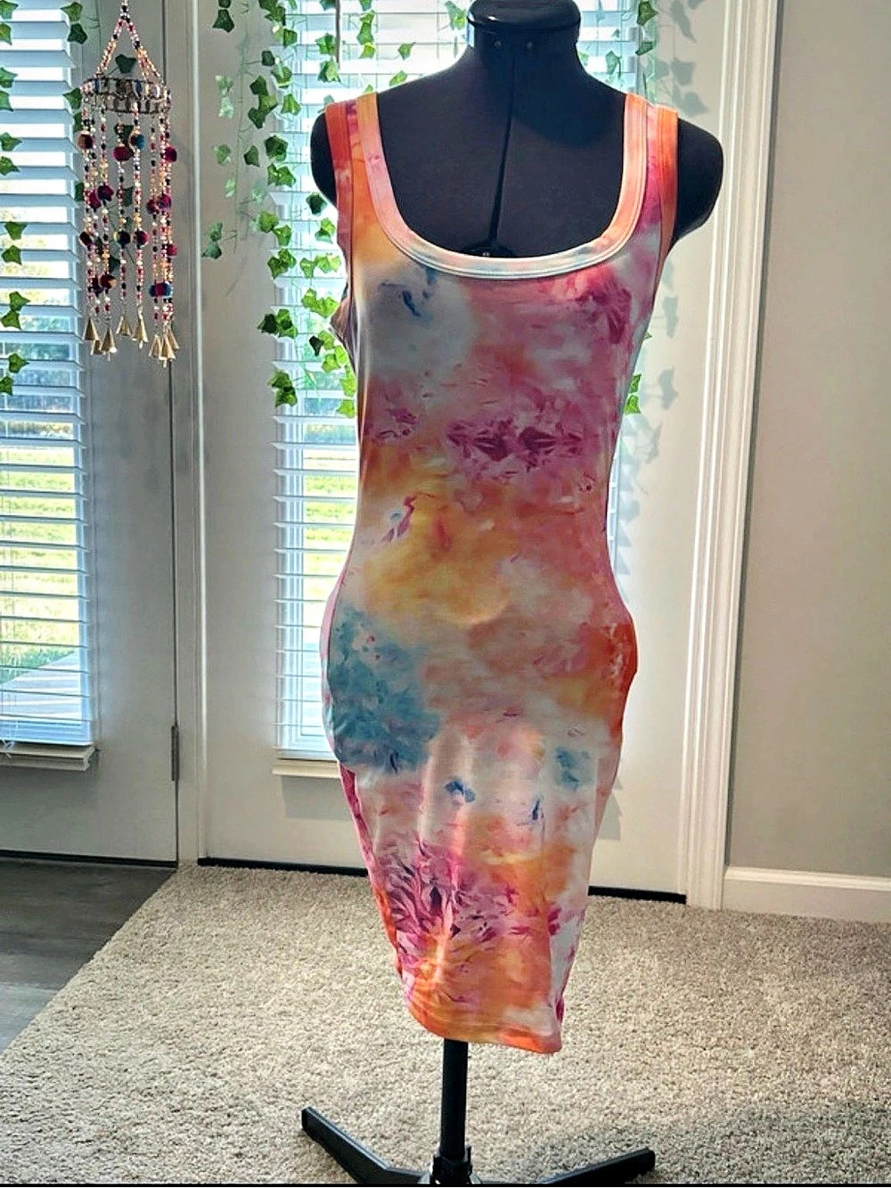 SHEIN Slim Summer Tie Dye Print Tank Bodycon Long Dress